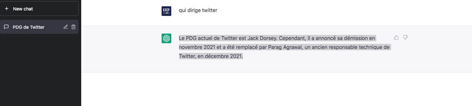 Réponse de ChatGPT a une question sur la direction de Twitter. Actu CEP-SOCOTIC